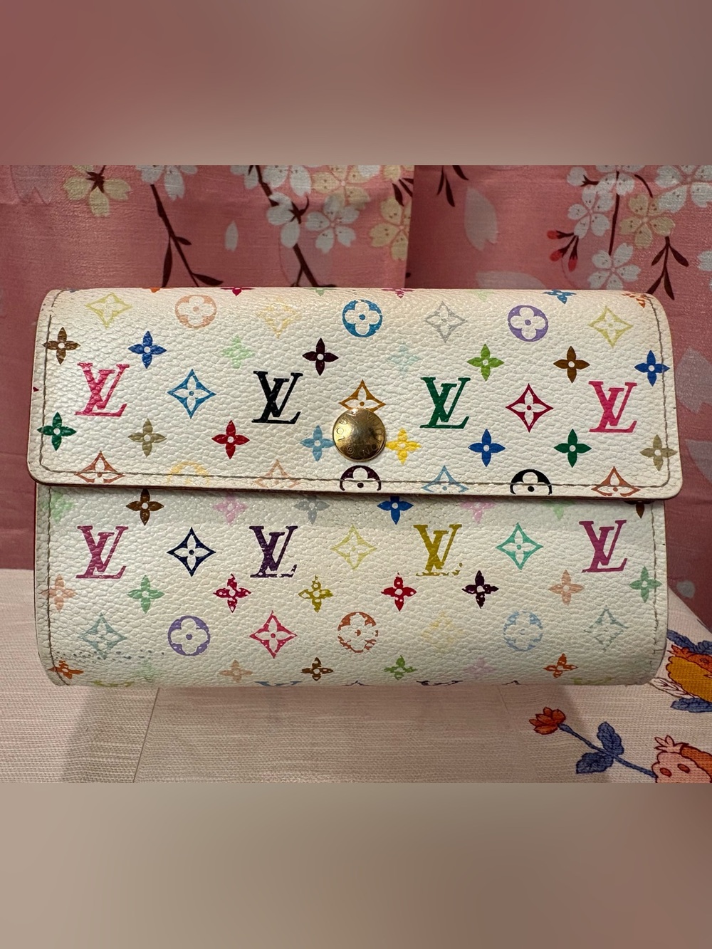 Louis Vuitton Monogram Murakami Multicolor Alexandra Wallet White LE 2007 COA
